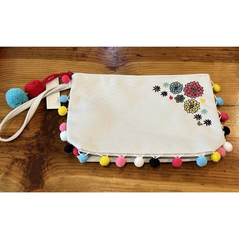 Walt Disney Epcot Parks Mexico Coco Canvas Wristlet Pom Poms Embroidered NWT